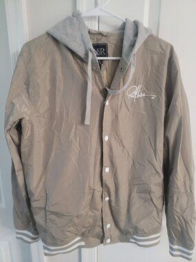 Young & Reckless Bomber Varsity Jacket With Hood Embroidered Logos Gold